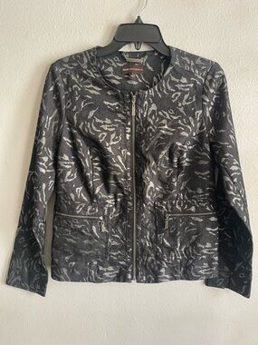 Dana Buchman Black and Gray Zip-Front Printed Jacket